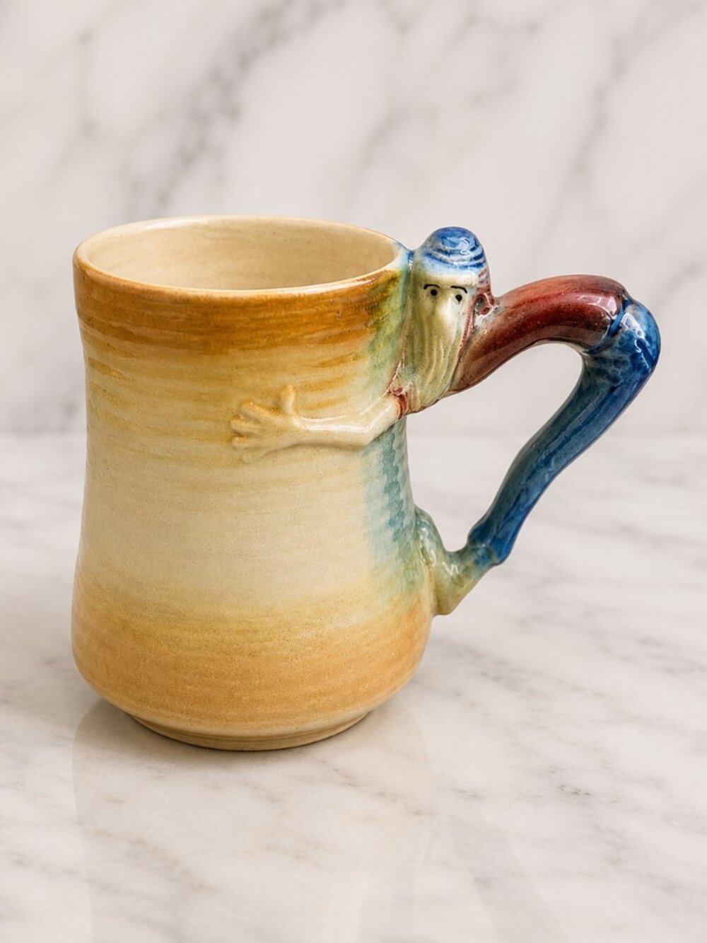 Paul Webb Mountain Boys Pottery Mug #29 Handmade Folk Art Face Handle Coffee Cup